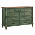 Cassettiera 140 x 45 x 90 cm in legno verde - 9 cassetti stile classico