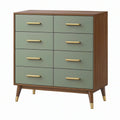 Cassettiera 100 x 45 x 120 cm in legno verde salvia e noce con 8 cassetti stile moderno