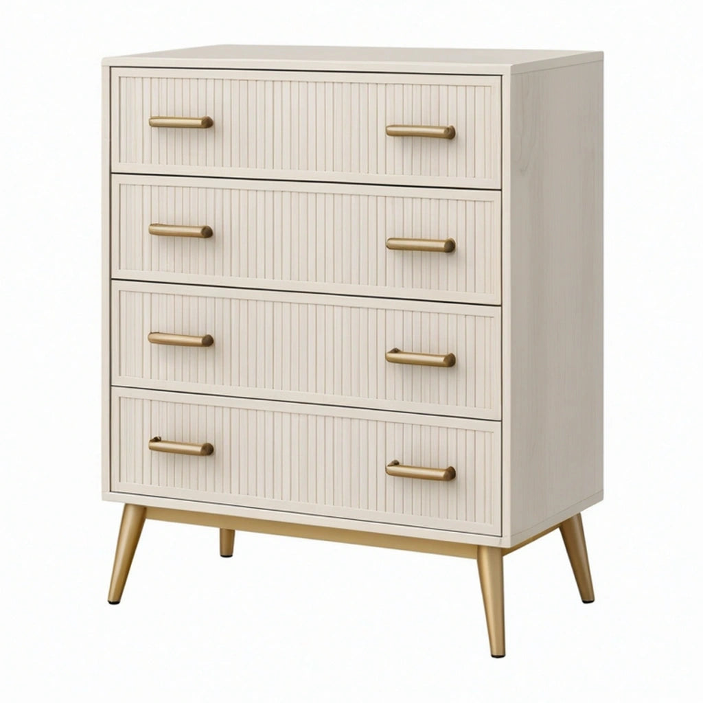 Cassettiera 80 x 40 x 100 cm in pannelli a base di legno bianco crema con 4 cassetti stile moderno