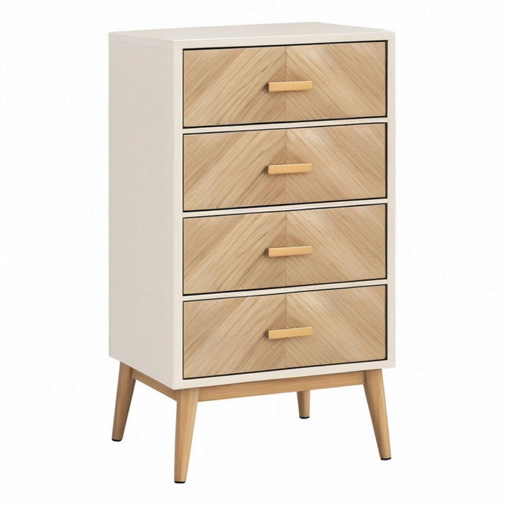 Cassettiera 60 x 40 x 100 cm in legno beige e naturale - stile nordico con 4 cassetti