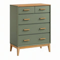 Cassettiera 90 x 40 x 110 cm in legno verde e naturale - sei cassetti stile retrò