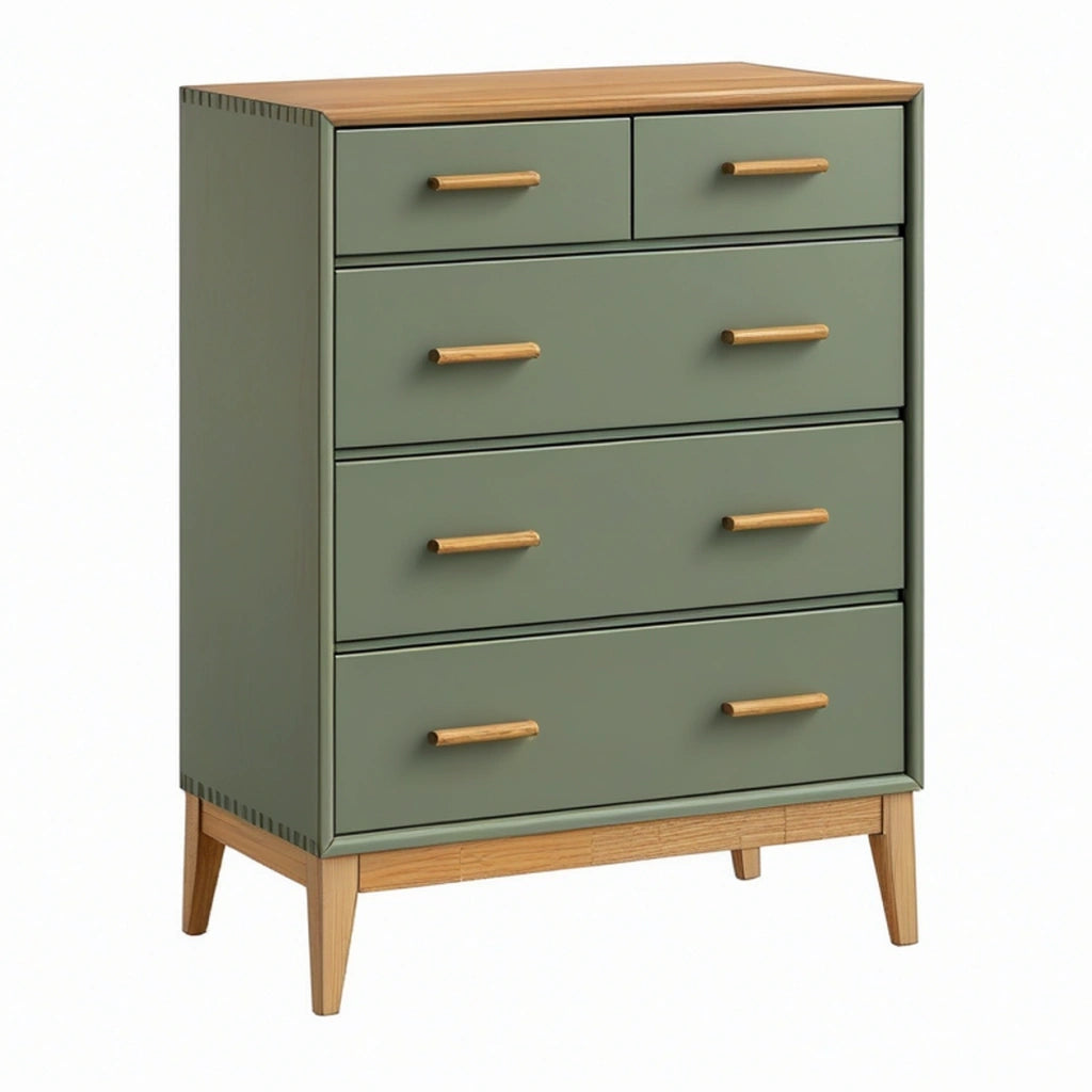 Cassettiera 90 x 40 x 110 cm in legno verde e naturale - sei cassetti stile retrò