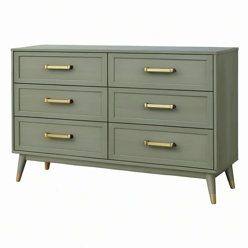 Cassettiera 120 x 40 x 80 cm in legno verde salvia a 6 cassetti stile moderno
