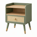 Comodino 50 x 40 x 65 cm in legno verde oliva con cassetto e ripiani stile retrò