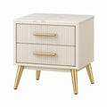 Comodino 50 x 40 x 55 cm in legno bianco con piano effetto marmo e 2 cassetti