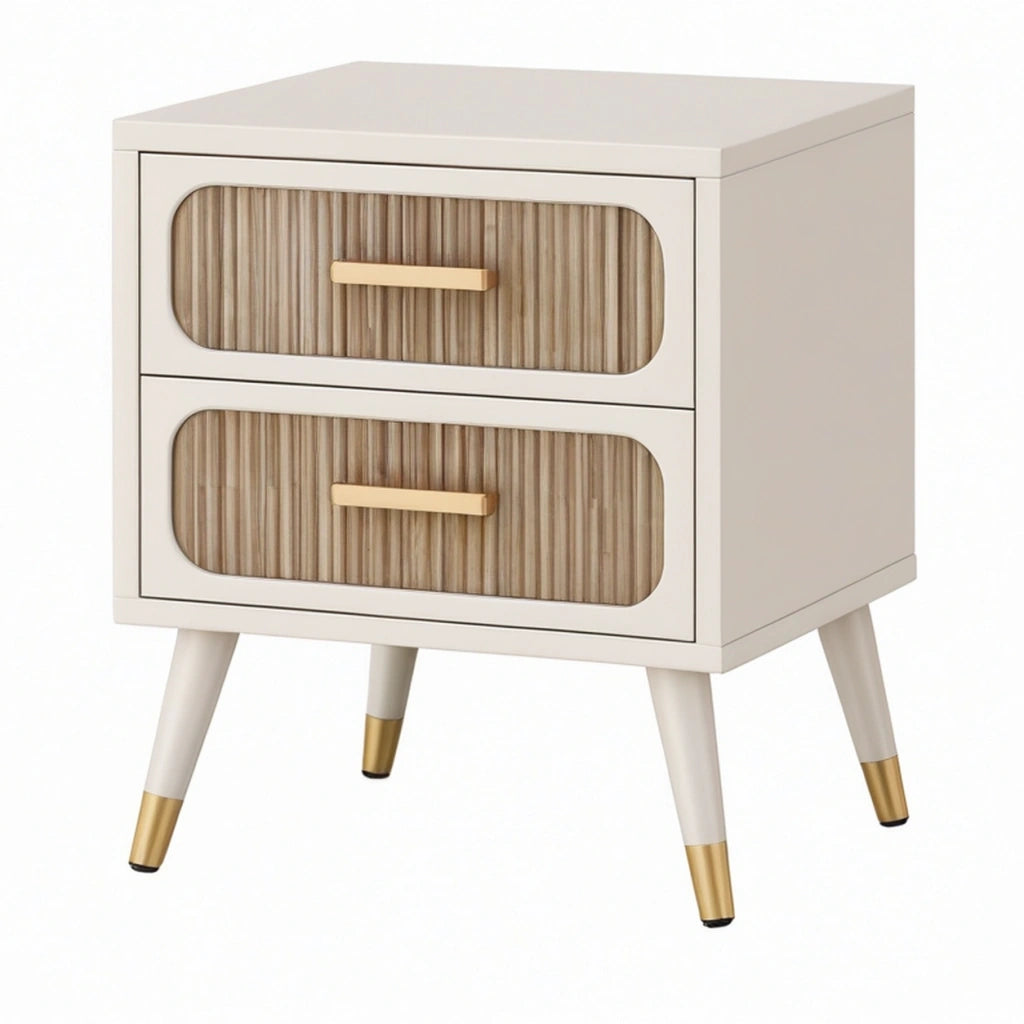 Comodino 45 x 40 x 60 cm bianco e legno a 2 cassetti stile moderno