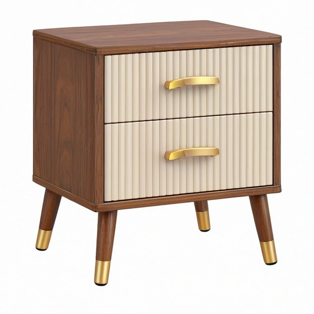 Comodino 45 x 40 x 55 cm in legno marrone e bianco con 2 cassetti stile retrò
