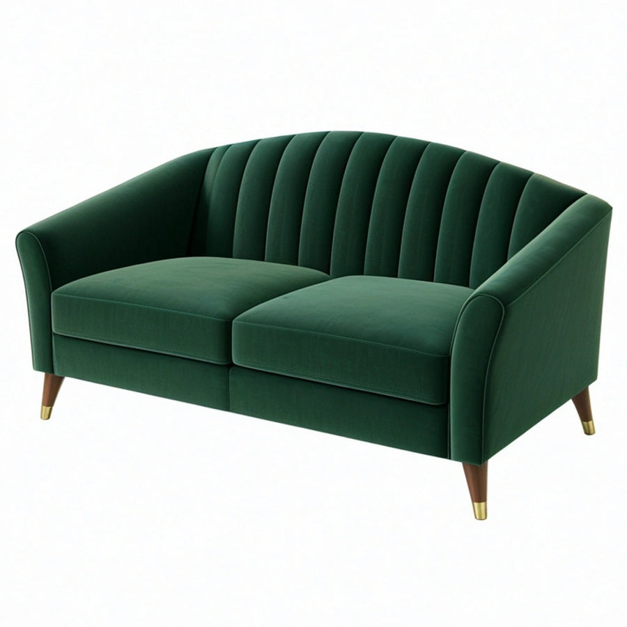 Divano 2 posti 160 cm in velluto verde - stile retrò con schienale scanalato