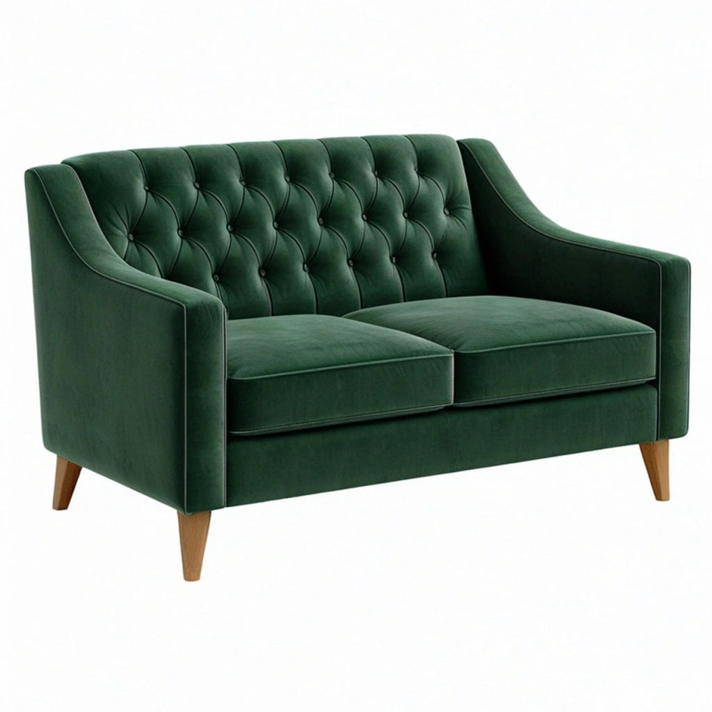 Divano 2 posti 150 x 85 x 86 cm in velluto verde con schienale capitonné