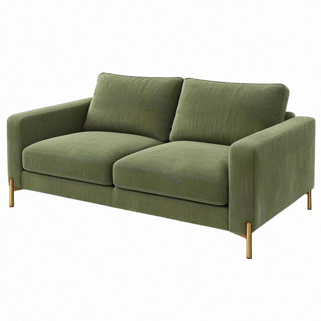 Divano 2 posti 160 cm in tessuto verde con piedi metallici stile moderno