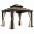 Gazebo da giardino 300 x 300 x 290 cm in metallo nero con tende beige - copertura rigida classica