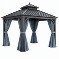 Gazebo da giardino 300 x 300 cm in metallo grigio antracite con tende e tetto a padiglione