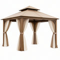Gazebo da giardino 300 x 300 cm in acciaio e poliestere beige con tende