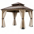 Gazebo da giardino 300 x 300 cm in metallo marrone con tende laterali stile classico