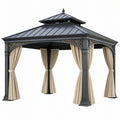 Gazebo da giardino 300 x 300 x 300 cm in metallo grigio con tende beige stile classico