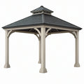 Gazebo 300 x 300 cm in metallo beige con tetto rigido grigio per esterno