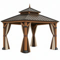 Gazebo da giardino 300 x 300 cm con struttura effetto legno e tetto in metallo marrone per esterni