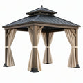 Gazebo da giardino 300 x 300 x 300 cm in metallo marrone con tende beige - copertura per esterni