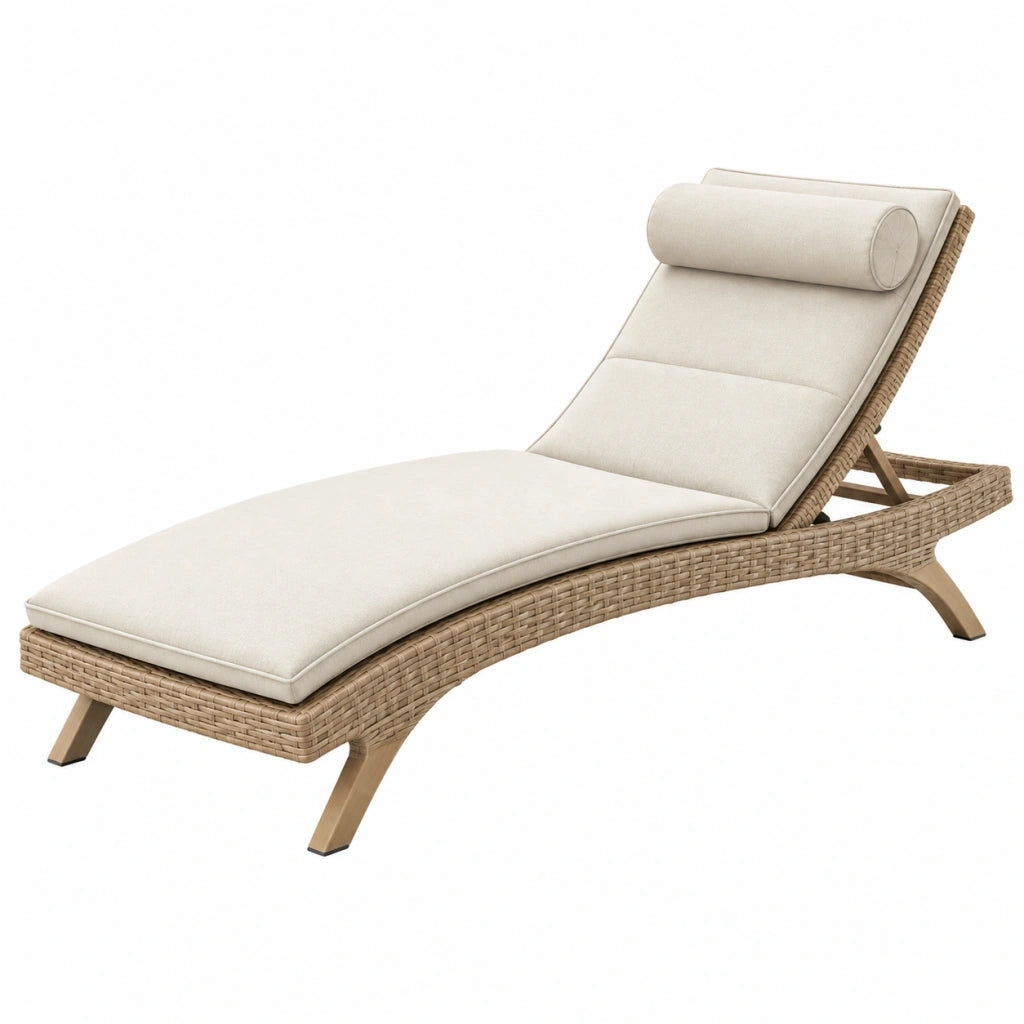 Lettino prendisole da esterno 200 x 70 cm in fibra intrecciata beige con schienale regolabile