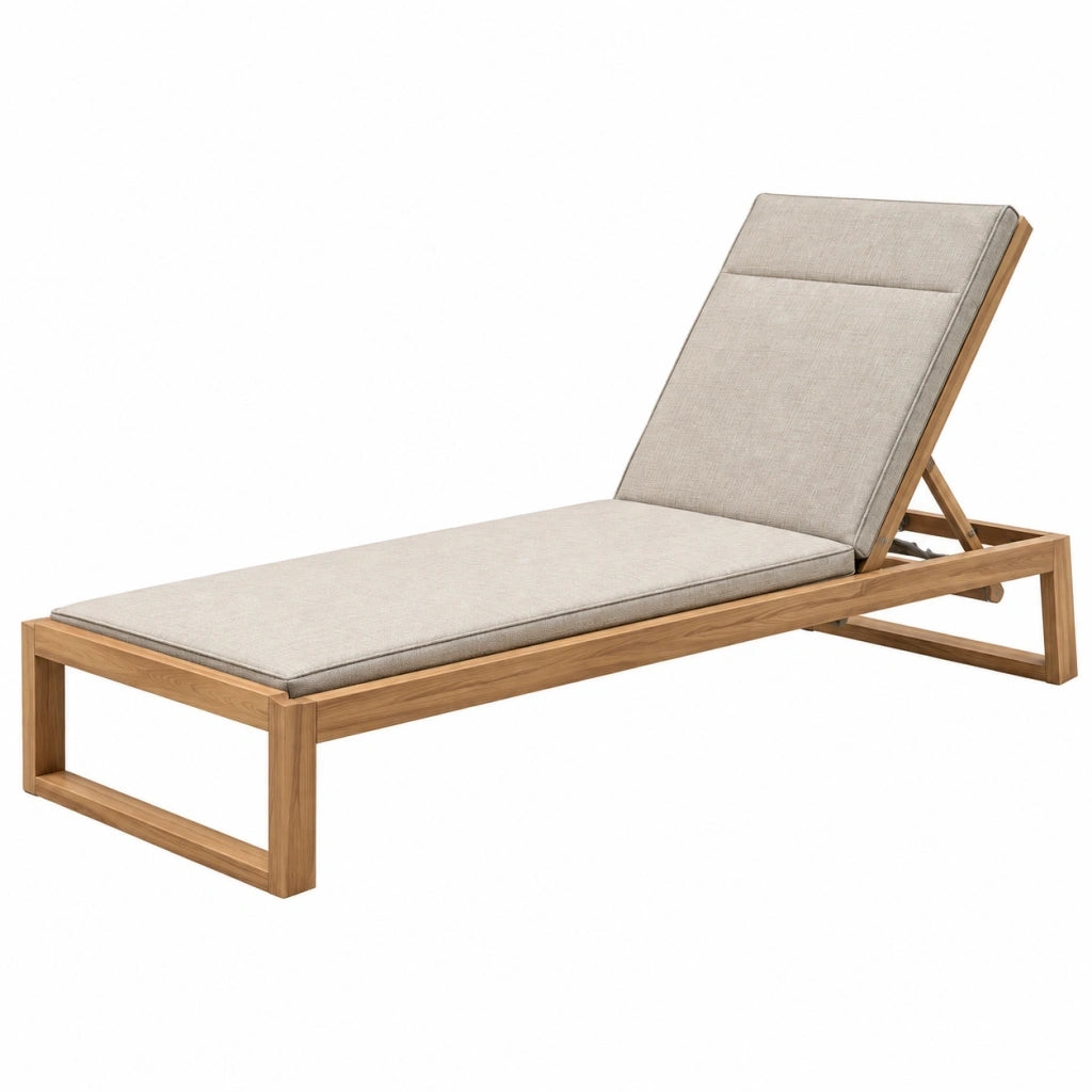 Lettino prendisole 200 x 70 cm in legno naturale e tessuto beige con schienale reclinabile