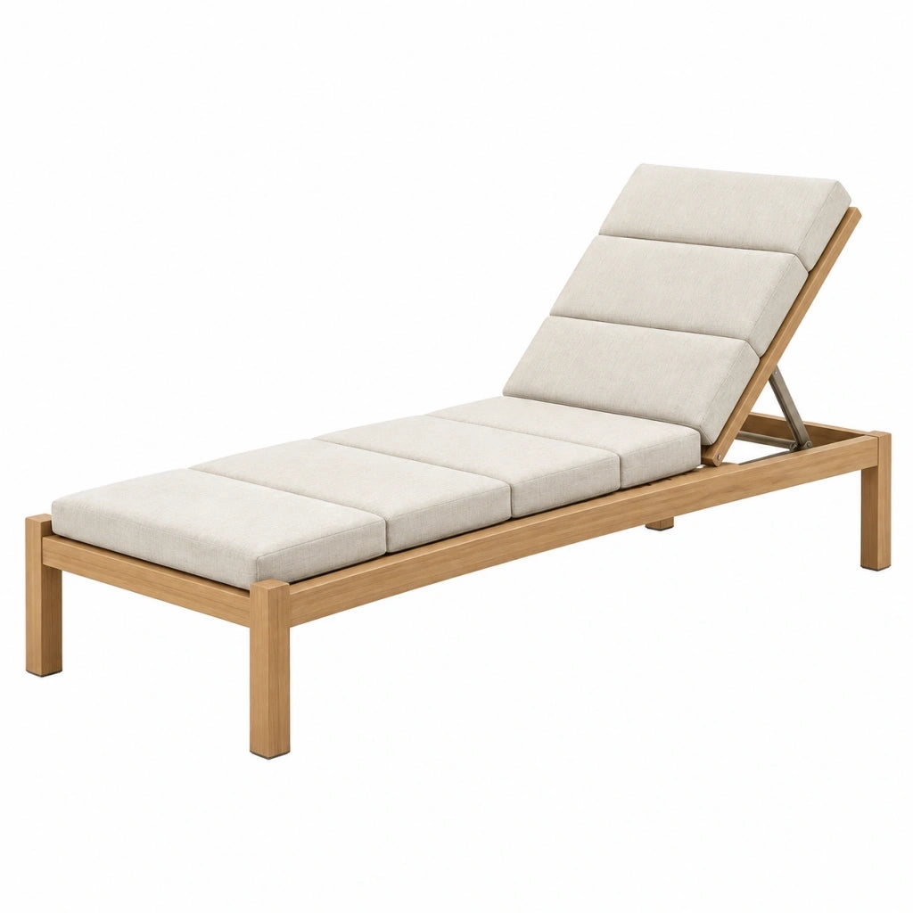 Lettino prendisole 200 x 70 cm in legno naturale e tessuto beige - schienale reclinabile da esterno