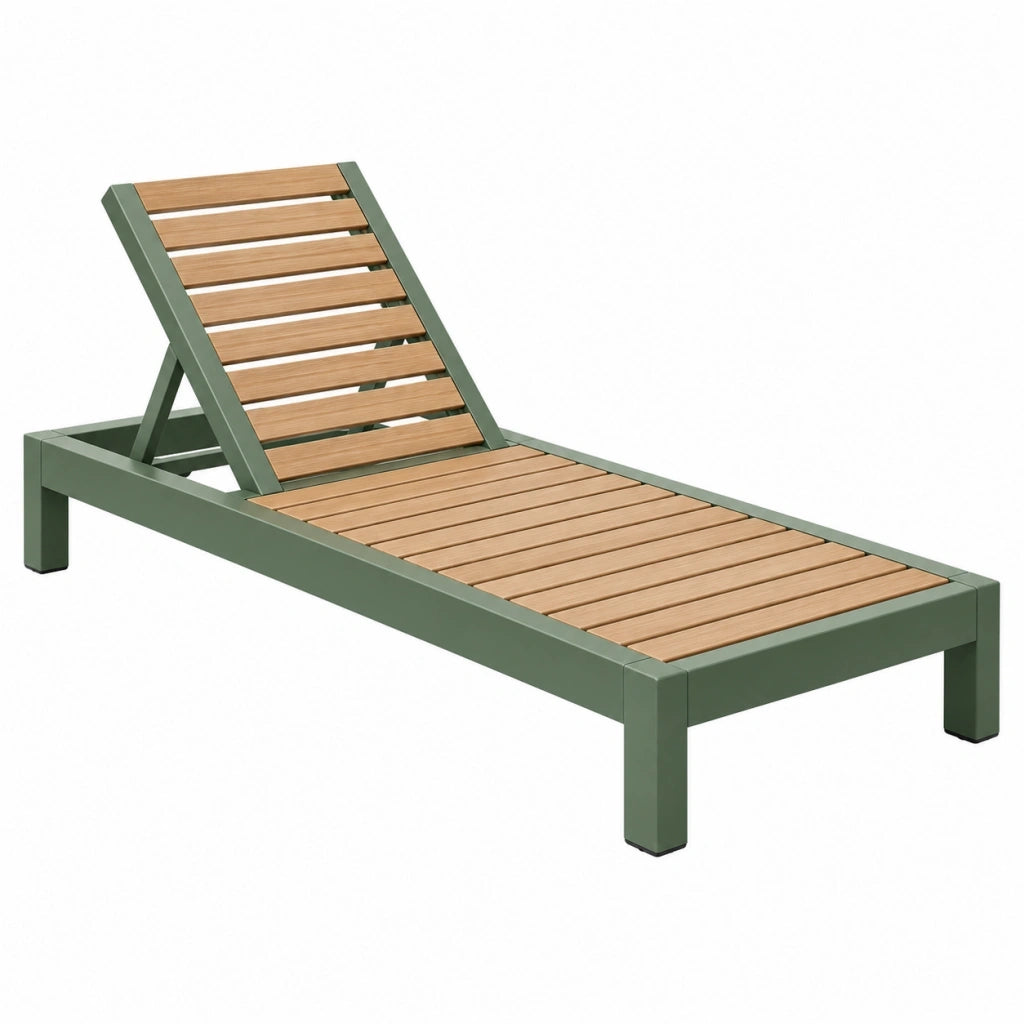 Lettino prendisole 200 x 70 cm in metallo e legno verde stile moderno per esterno