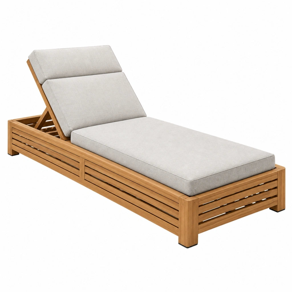 Lettino prendisole 200 x 70 cm in legno marrone con schienale reclinabile da esterno