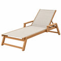Lettino prendisole 195x65x90 cm in legno e tessuto beige reclinabile da esterno