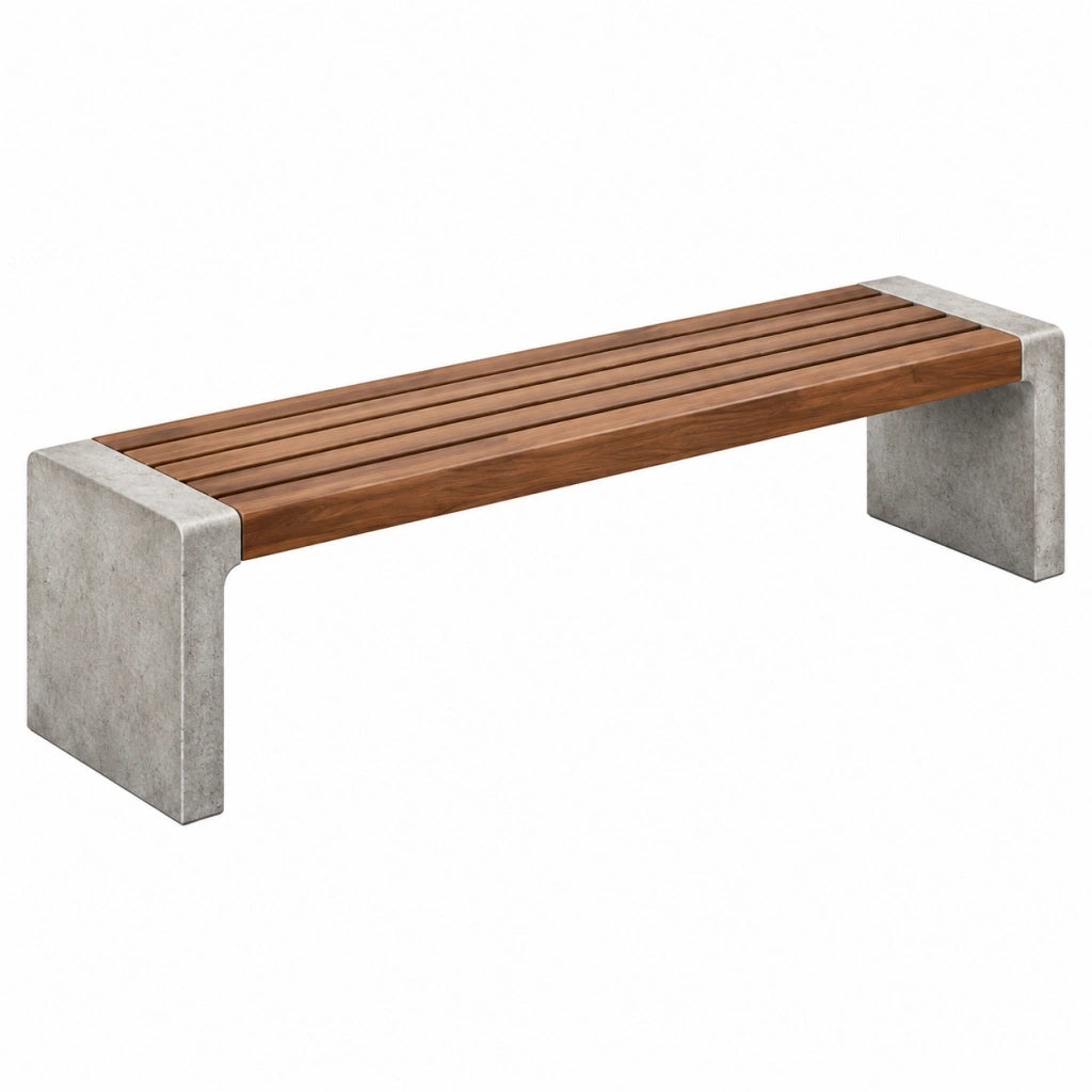 Panca da giardino 150 cm in legno marrone e cemento - stile moderno