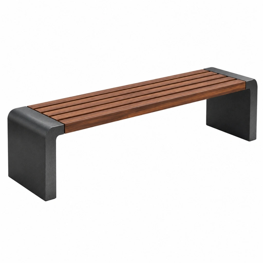 Panca da giardino 150 x 40 x 45 cm in legno marrone e metallo nero - design moderno