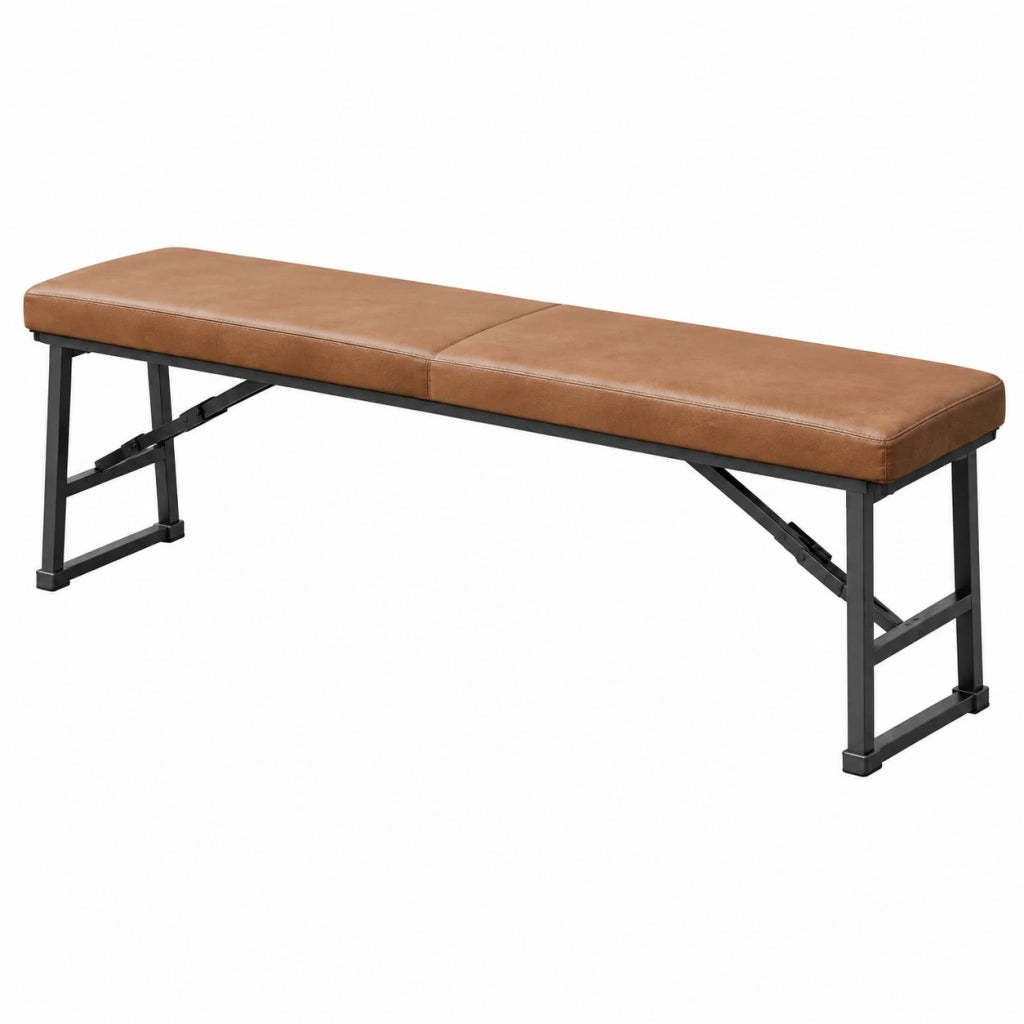 Panca imbottita 120 x 40 x 45 cm effetto pelle marrone con struttura in acciaio stile industriale