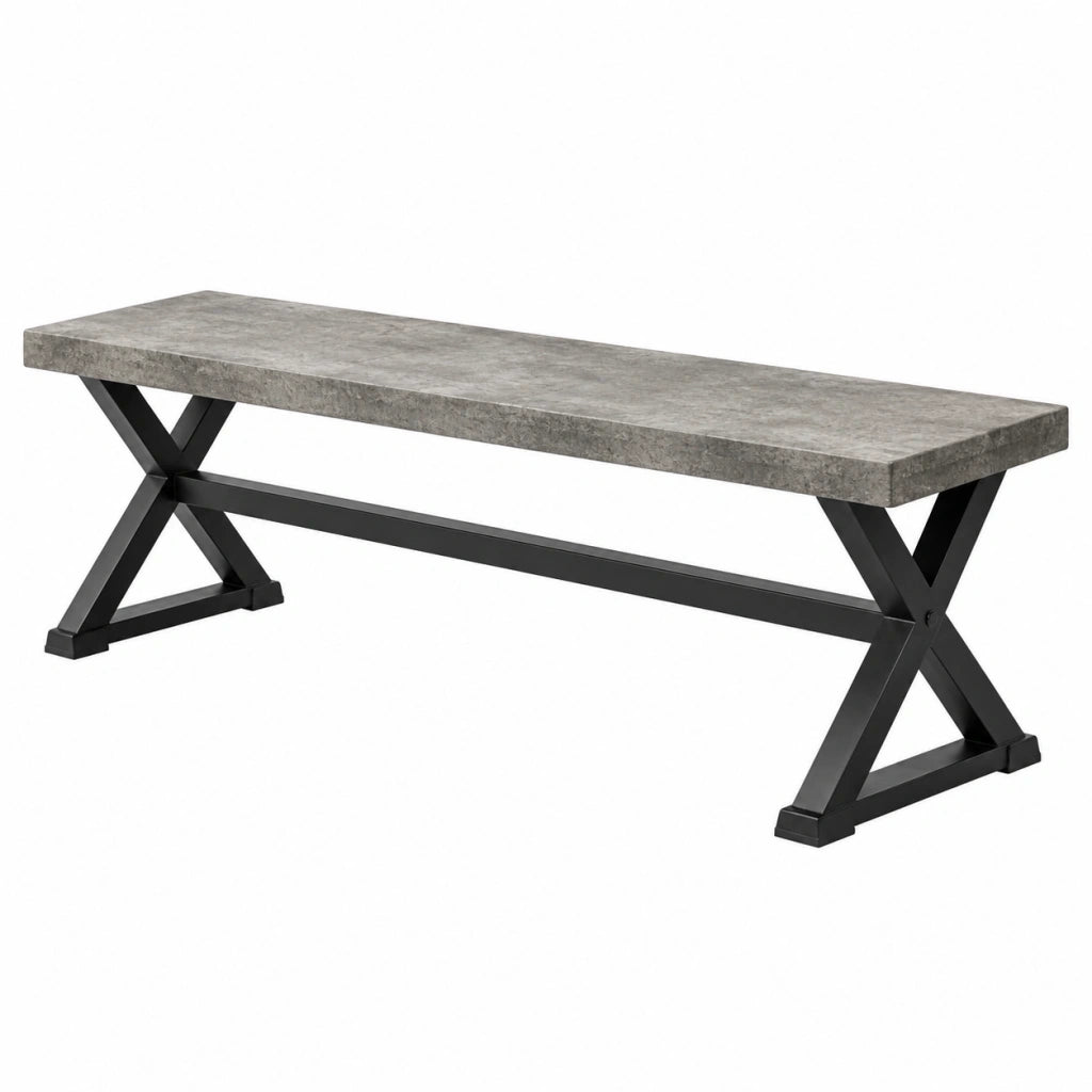 Panca da pranzo 180 x 35 x 45 cm effetto pietra grigio con struttura in metallo nero stile industriale